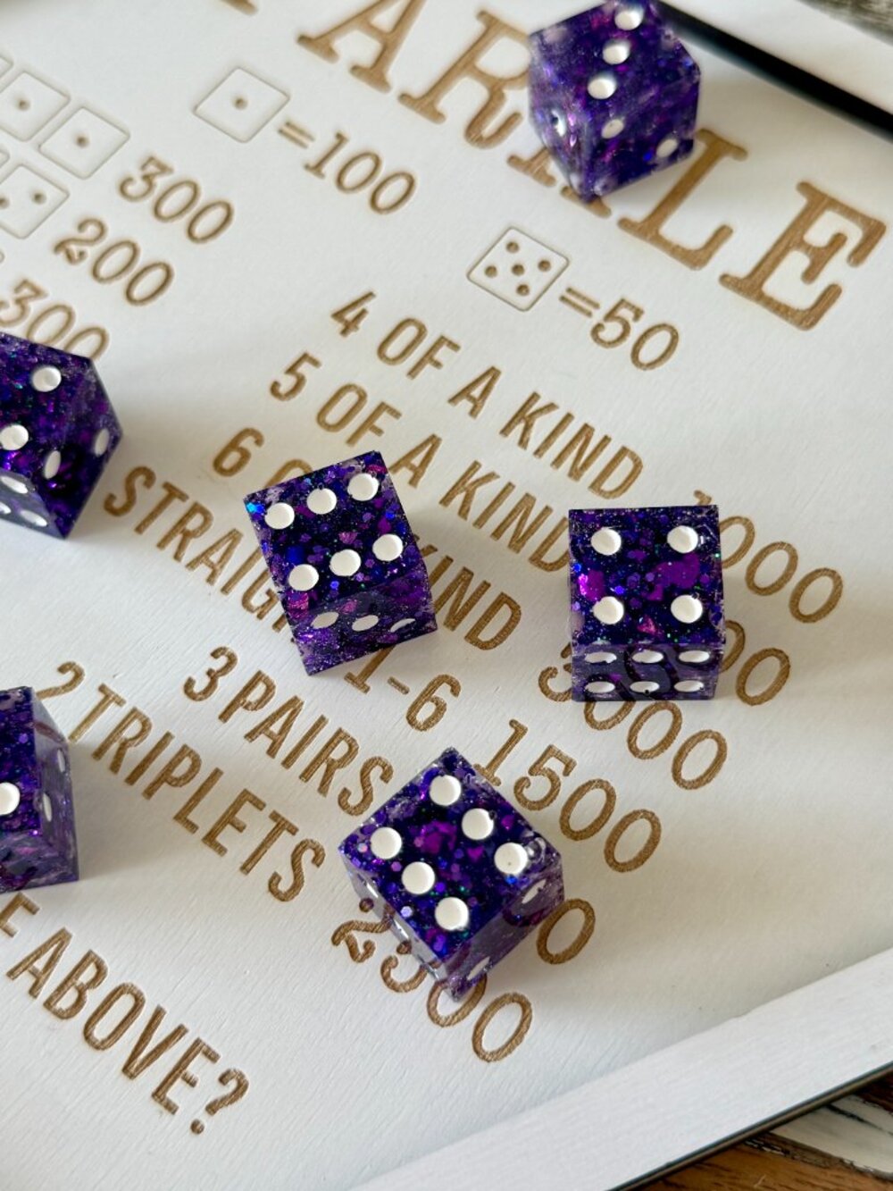 Resin Dice Set 6pcs - Violet Galaxy Glitter - Handmade Replacement Dice Games - Picture 6 of 7
